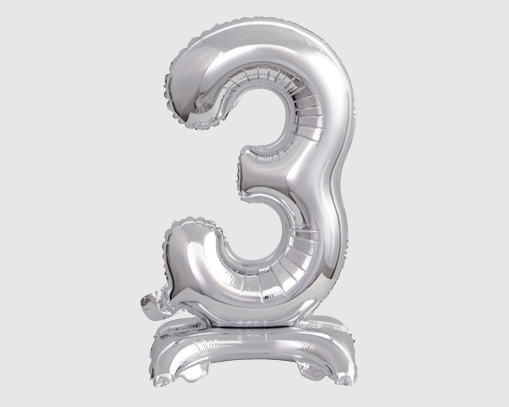 Stehende Folienballon-Zahl "3", Silber
